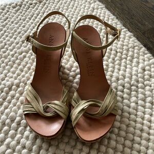 Anne Klein Thin Gold Strap Wedge Cork Heal Shoe